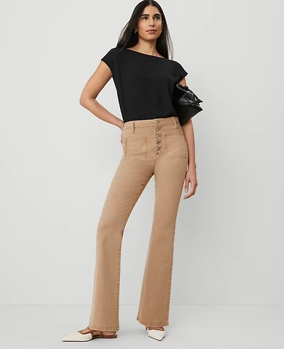 Ann Taylor The Patch Pocket Flare Jean Cappuccino Tan Women's