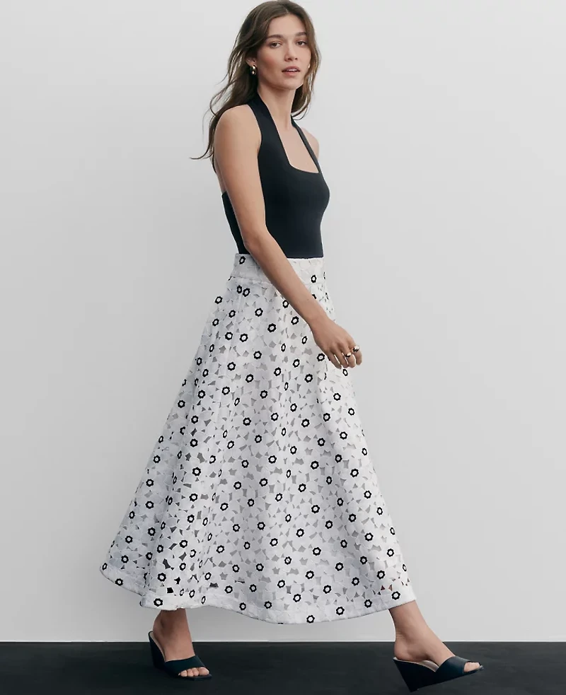 Ann Taylor Floral Lace Full Skirt Size 6 White Women's