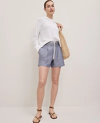 Ann Taylor Weekend Collection Belted Shorts Linen Blend Navy Pebble Women's