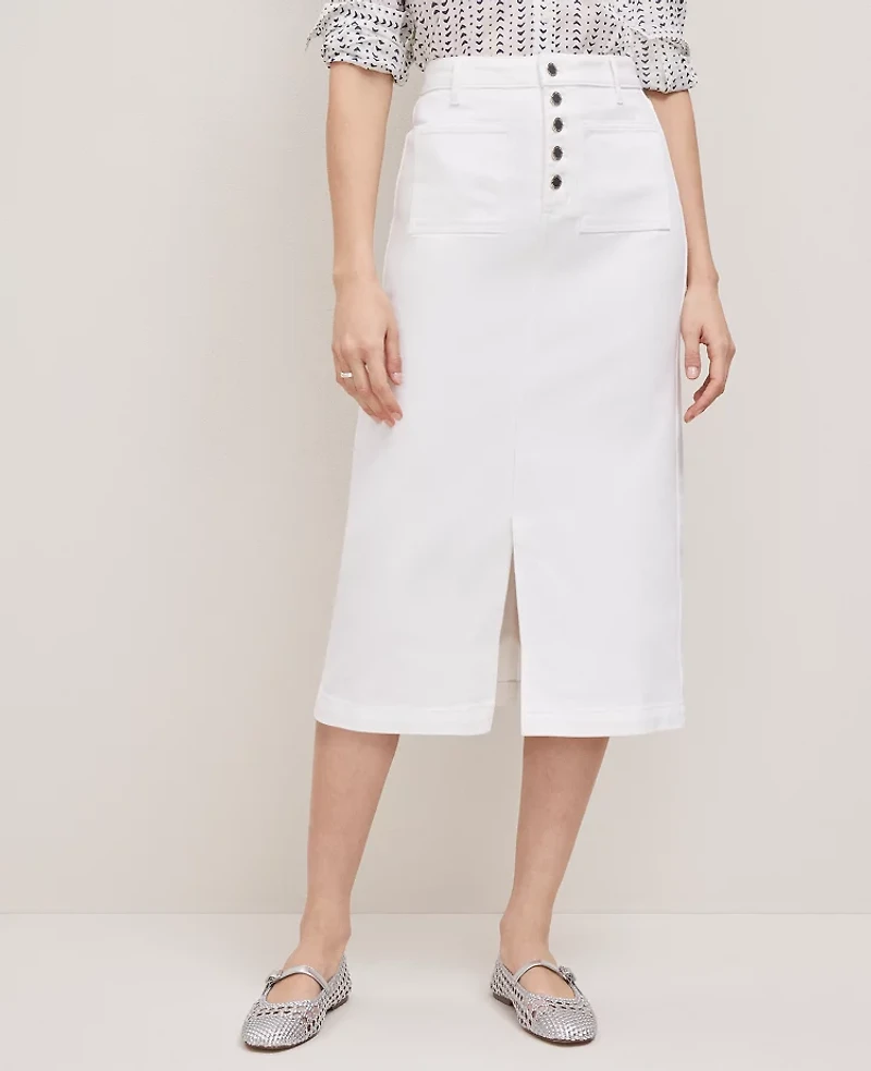 Ann Taylor Weekend Collection Denim Midi Skirt White Women's