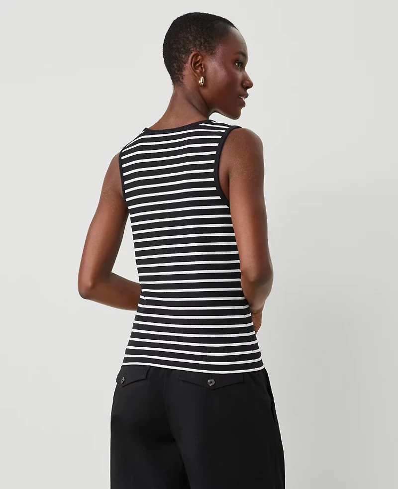 Ann Taylor Striped Scoop Neck Tank Top Size XS Black Women's
