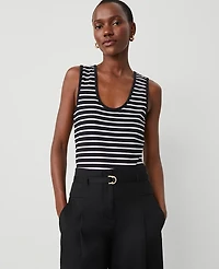 Ann Taylor Striped Scoop Neck Tank Top Size XS Black Women's