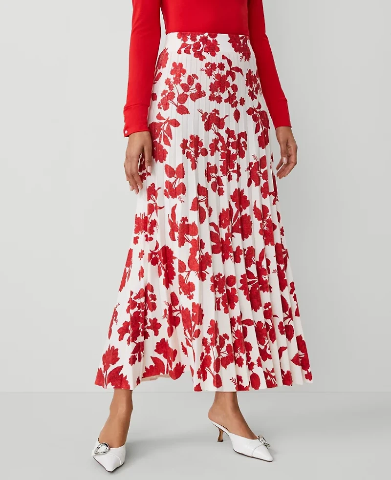 Ann Taylor Petite Tropical Pleated Sweater Skirt Size 2XS Bright Cherry Women's