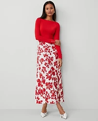 Ann Taylor Petite Tropical Pleated Sweater Skirt Size 2XS Bright Cherry Women's