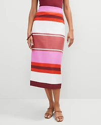 Ann Taylor Striped Linen Blend Clean Midi Skirt Pink Orchid Women's