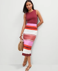 Ann Taylor Striped Linen Blend Clean Midi Skirt Pink Orchid Women's