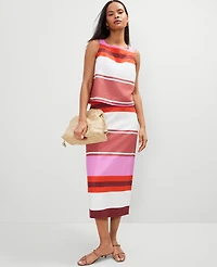 Ann Taylor Striped Linen Blend Clean Midi Skirt Pink Orchid Women's