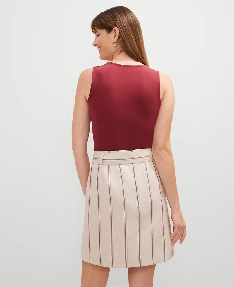 Ann Taylor Pinstripe Belted Wrap Skirt Flax Women's