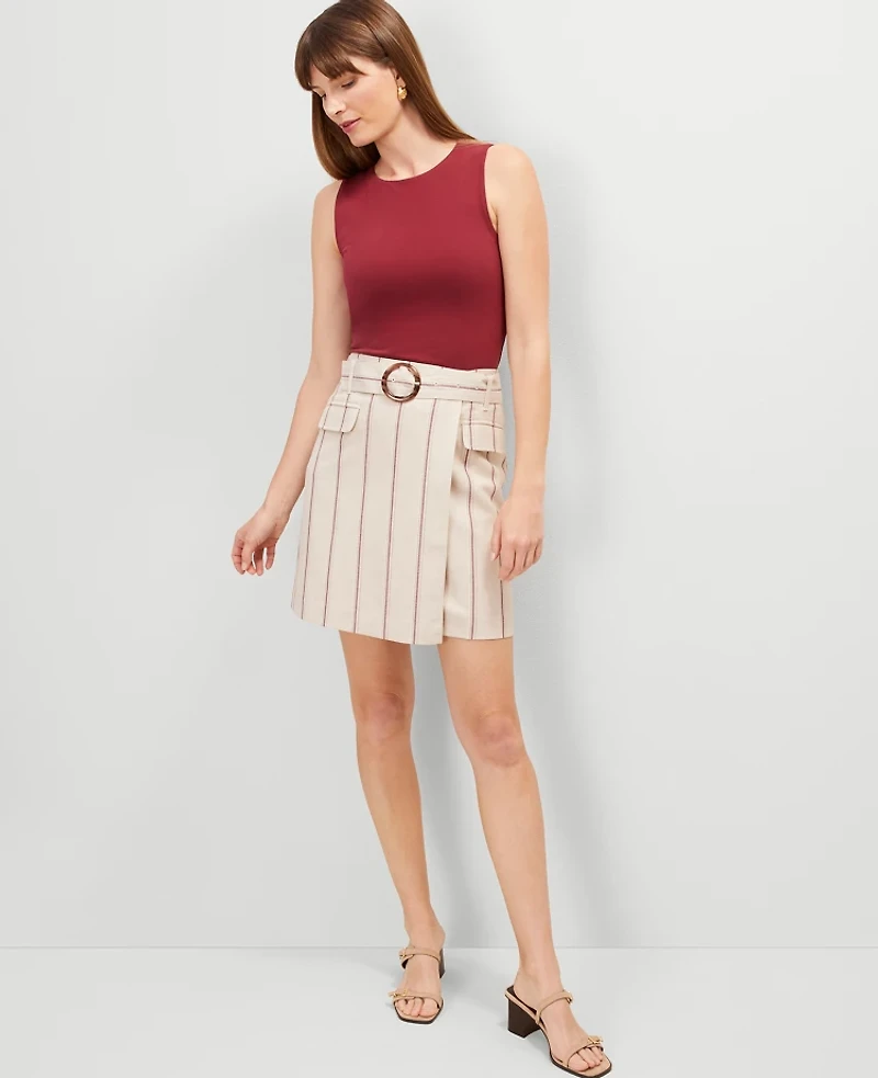 Ann Taylor Pinstripe Belted Wrap Skirt Flax Women's
