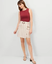 Ann Taylor Pinstripe Belted Wrap Skirt Flax Women's