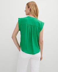 Ann Taylor Pintucked Cap Sleeve Top Size Medium Natural Green Women's