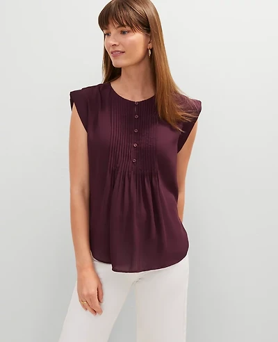Ann Taylor Pintucked Cap Sleeve Top Size Small Plum Rose Women's