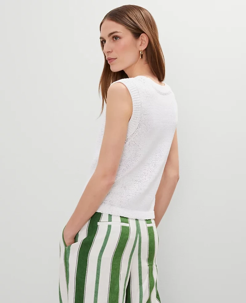 Ann Taylor Crew Neck Sweater Shell Top White Women's