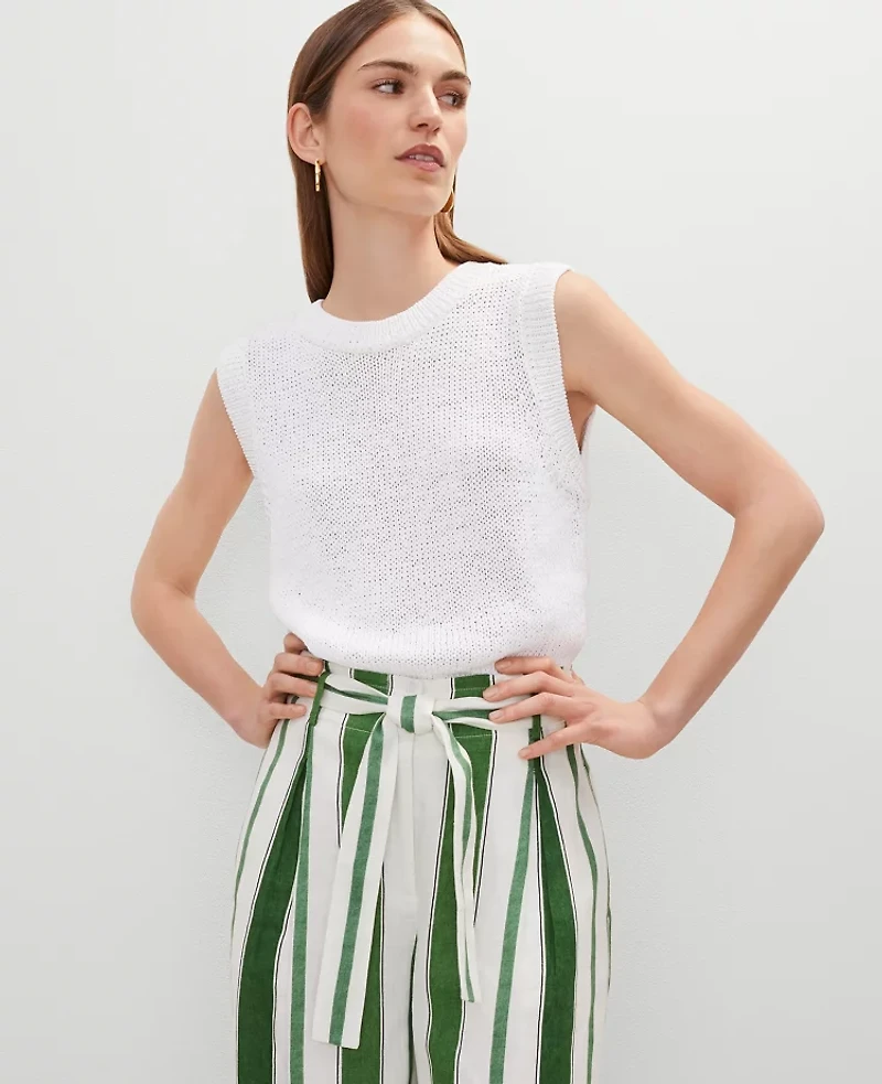 Ann Taylor Crew Neck Sweater Shell Top White Women's