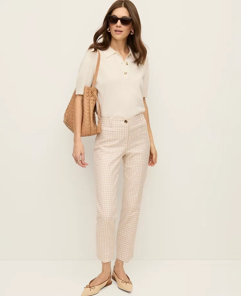 Ann Taylor The Cotton Crop Pant Gingham Pale Sandalwood Women's