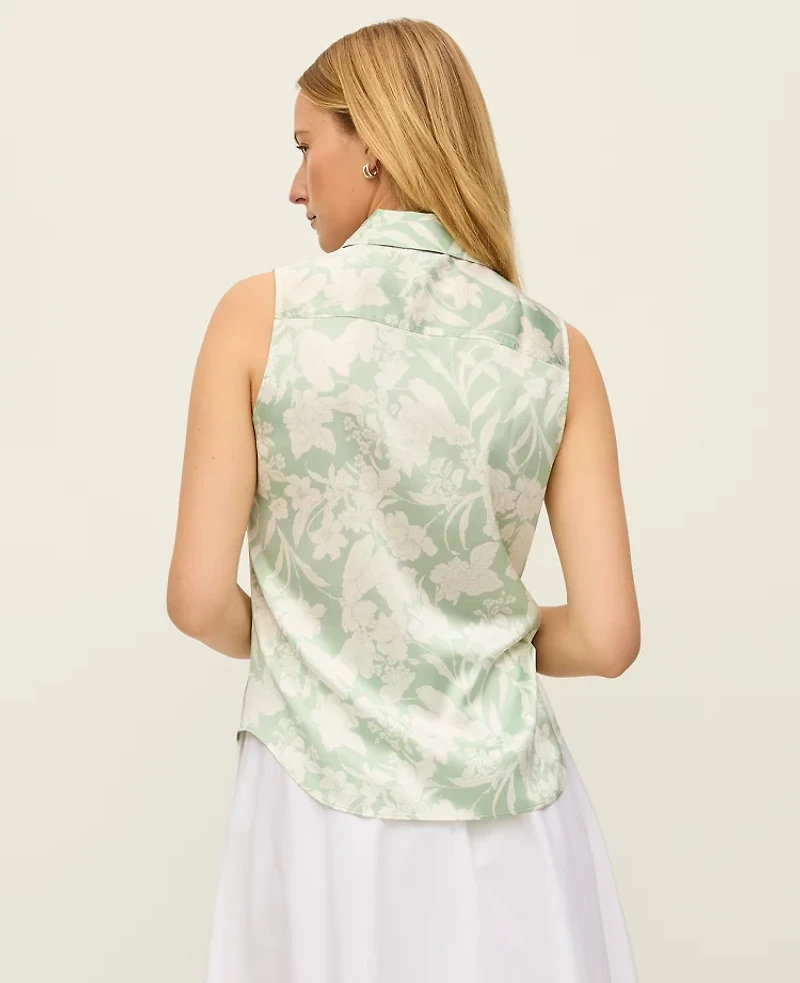 Ann Taylor Floral Sleeveless Essential Shirt Aqua Foam Women's