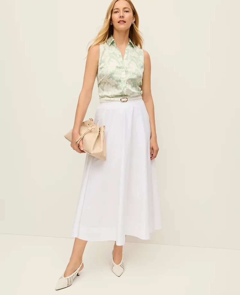 Ann Taylor Floral Sleeveless Essential Shirt Aqua Foam Women's