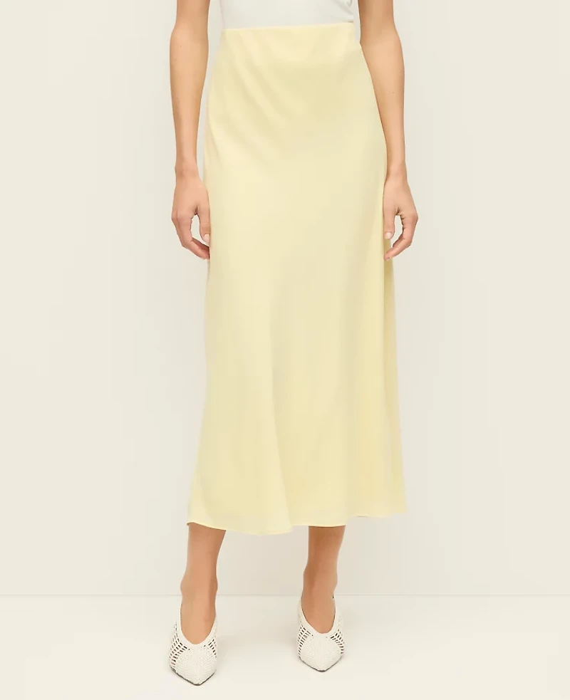 Ann Taylor Satin Bias Midi Slip Skirt Sun Soaked Women's