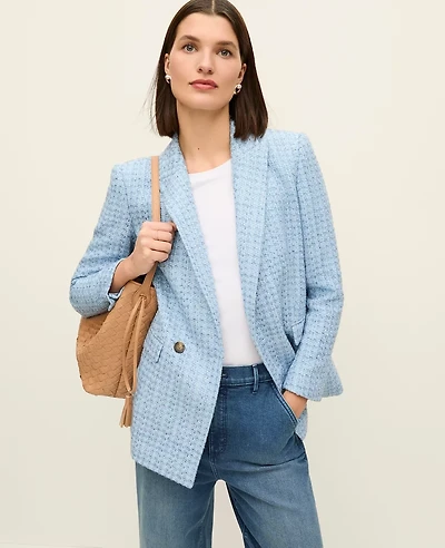 Ann Taylor The Crosby Blazer Tweed Light Blue Multi Women's