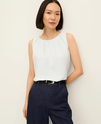 Ann Taylor Mixed Media Gathered Sleeveless Top Women's