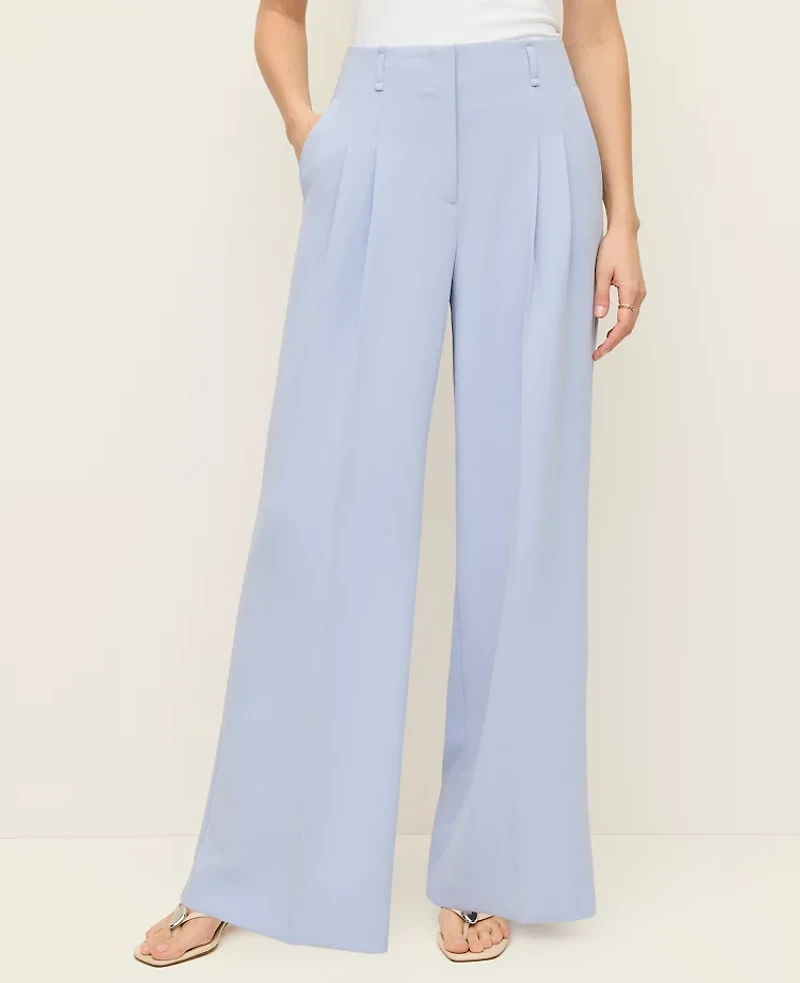 Ann Taylor The Pleated Wide-Leg Pant Textured Crepe Blue Hydrangea Women's