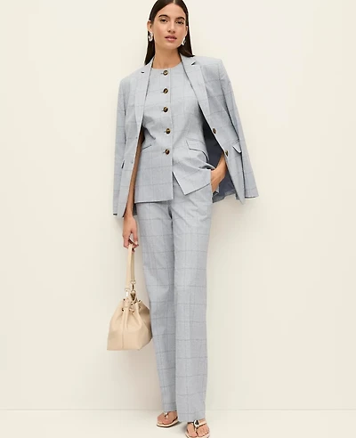 Ann Taylor The Mid Rise Trouser Plaid Blue/White Combo Women's