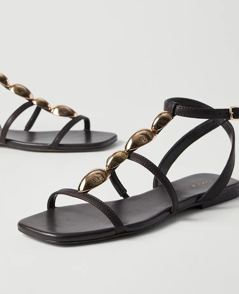 Ann Taylor Leather Hardware Embellished Sandal Women's