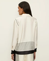 Ann Taylor Petite Striped Satin Essential Shirt Winter White Women's