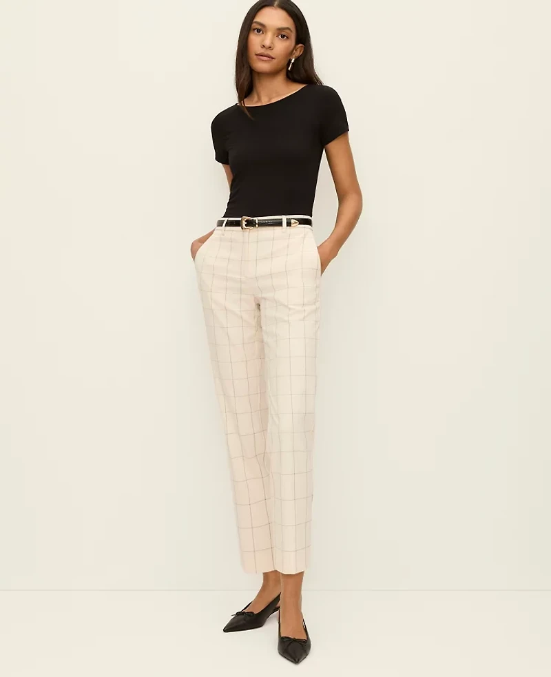Ann Taylor The Tall Eva Ankle Pant Windowpane Ivory/Black Combo Women's