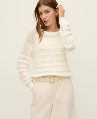 Ann Taylor Petite Weekend Collection Textured Pointelle Sweater Winter White Women's