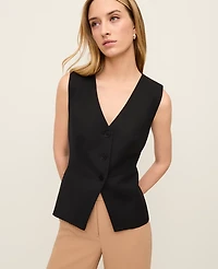 Ann Taylor The V-Neck Peplum Vest Seasonless Stretch Black Women's