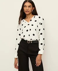 Ann Taylor Mixed Media Dotted Top Winter White Women's