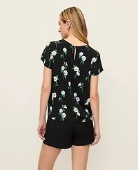 Ann Taylor Floral Mixed Media Crew Neck T-Shirt Black Women's