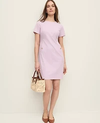 Ann Taylor Gingham Button Pocket Shift Dress Lilac/White Women's