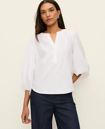 Ann Taylor Petite Gathered V-Neck Blouse White Women's