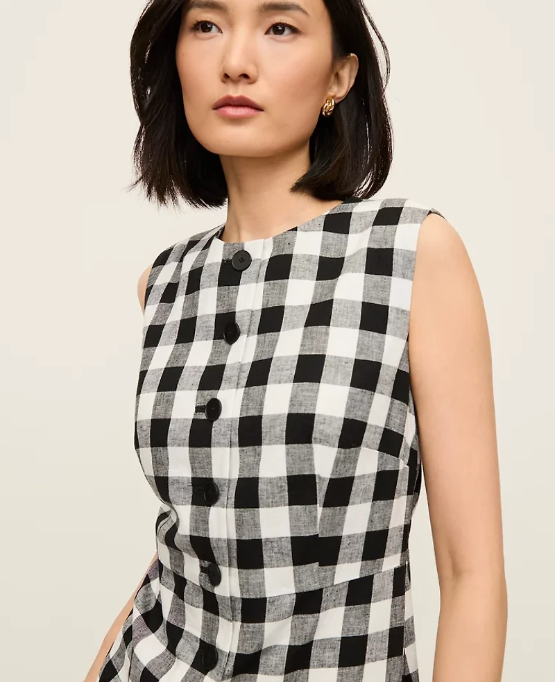 Ann Taylor Gingham Column Midi Dress Black - Ww Women's