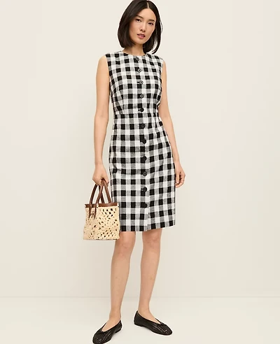 Ann Taylor Gingham Column Midi Dress Black - Ww Women's
