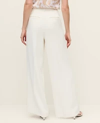 Ann Taylor The Petite Pleated Wide-Leg Pant Textured Crepe Winter White Women's