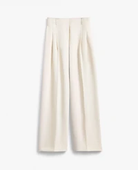 Ann Taylor The Petite Pleated Wide-Leg Pant Textured Crepe Winter White Women's