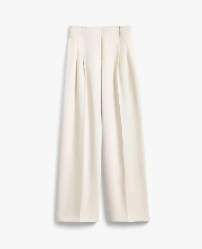 Ann Taylor The Petite Pleated Wide-Leg Pant Textured Crepe Winter White Women's