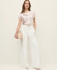 Ann Taylor The Petite Pleated Wide-Leg Pant Textured Crepe Winter White Women's