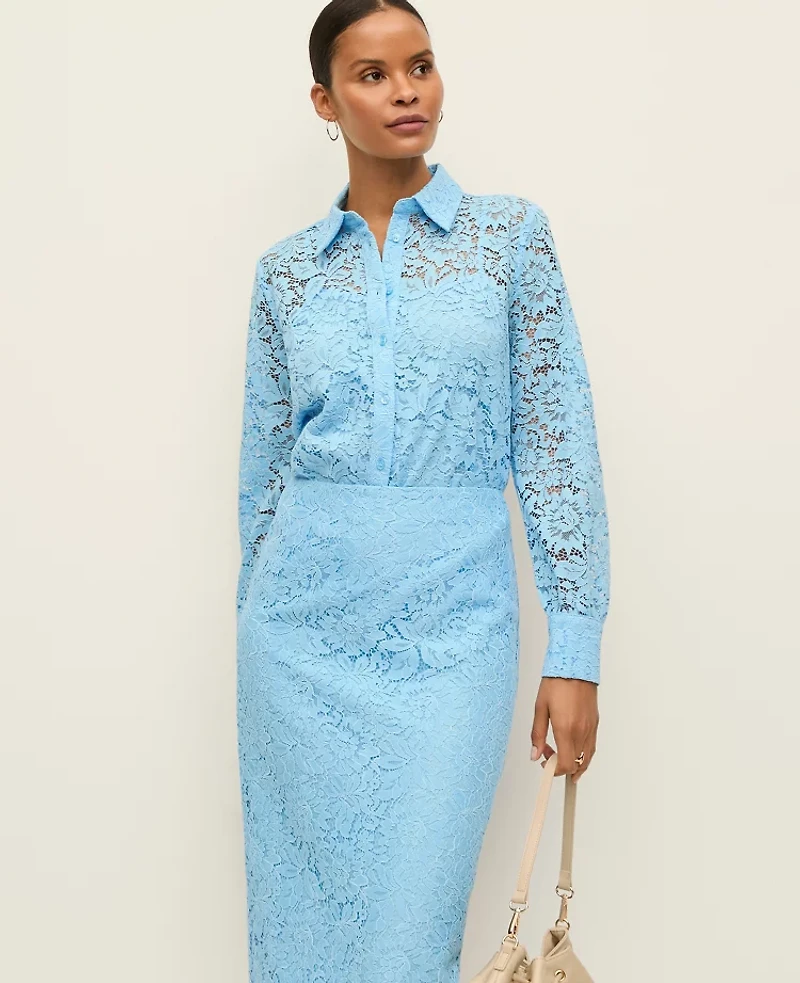 Ann Taylor Petite Lace Shirt Blue Air Women's
