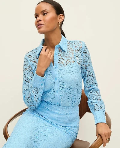 Ann Taylor Petite Lace Shirt Blue Air Women's