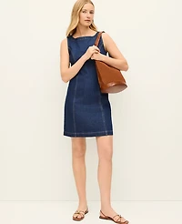 Ann Taylor Denim Boatneck Shift Dress Dark Enzyme Wash Women's