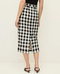 Ann Taylor The Petite Button Midi Skirt Gingham Linen Blend Black - Ww Women's