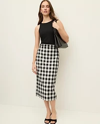 Ann Taylor The Petite Button Midi Skirt Gingham Linen Blend Black - Ww Women's