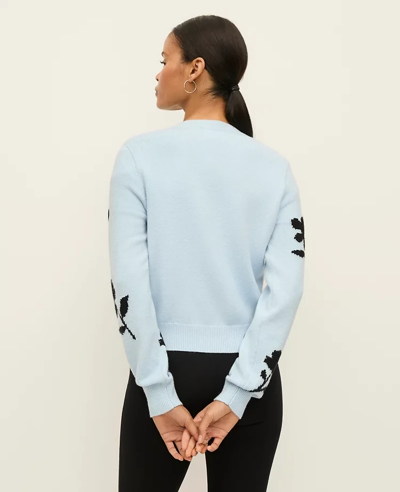 Ann Taylor Petite Floral Jacquard Cardigan Cashmere Blue Women's