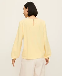 Ann Taylor Pleated Front Mixed Media Blouse Sun Soaked Women's