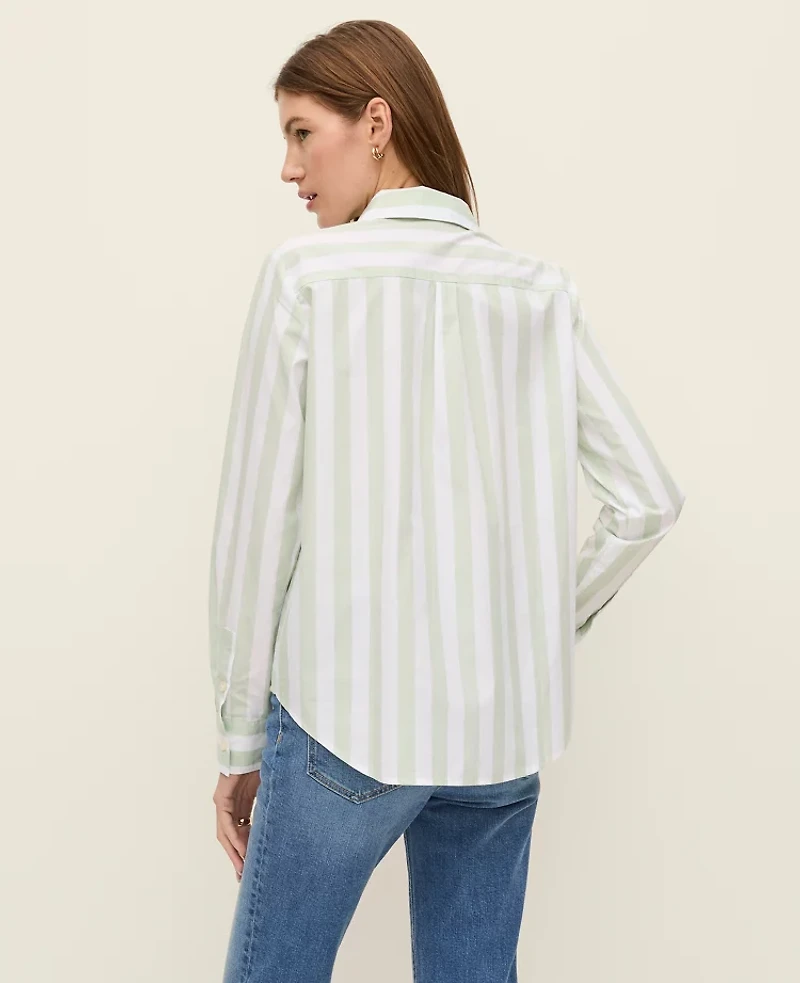 Ann Taylor Petite Weekend Collection Striped Relaxed Perfect Shirt Aqua Foam Women's