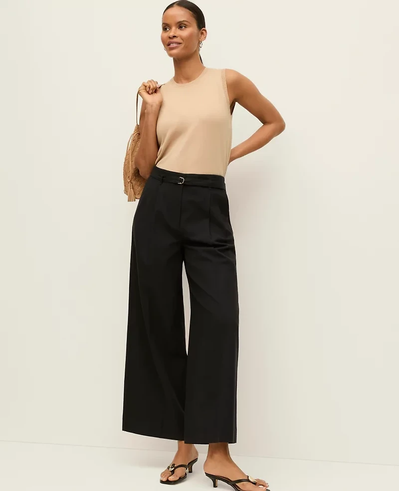 Ann Taylor The Petite Belted Wide-Leg Ankle Pant Women's